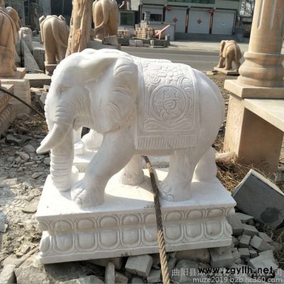 沐澤漢白玉石雕大象別墅庭院吸水招財風水象酒店會所石頭小象
