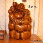 包郵 柚木實木工藝品 手工雕刻彌勒佛實木雕像擺件 家居時尚擺件